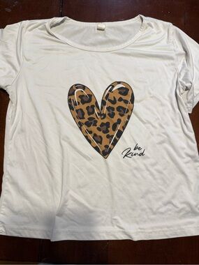 White Tee with Leopard Heart and "Be Kind" Script